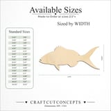 Size reference chart for YELLOW SNAPPER FISH