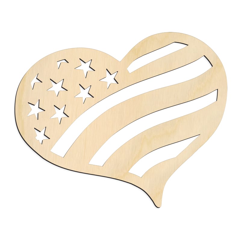 Laser-cut baltic birch silhouette of Flag Heart