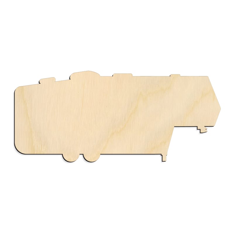 Laser-cut baltic birch silhouette of 5th Wheel Camper