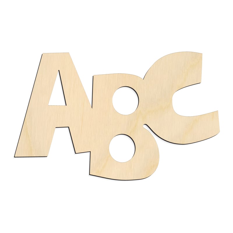 Laser-cut baltic birch silhouette of ABC