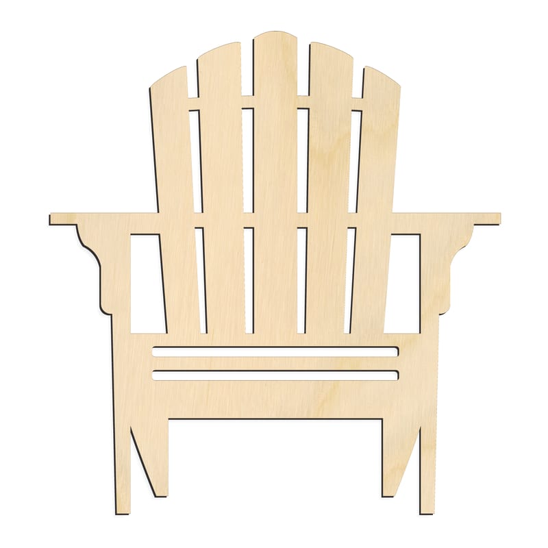 Laser-cut baltic birch silhouette of ADIRONDACK CHAIR FRONT