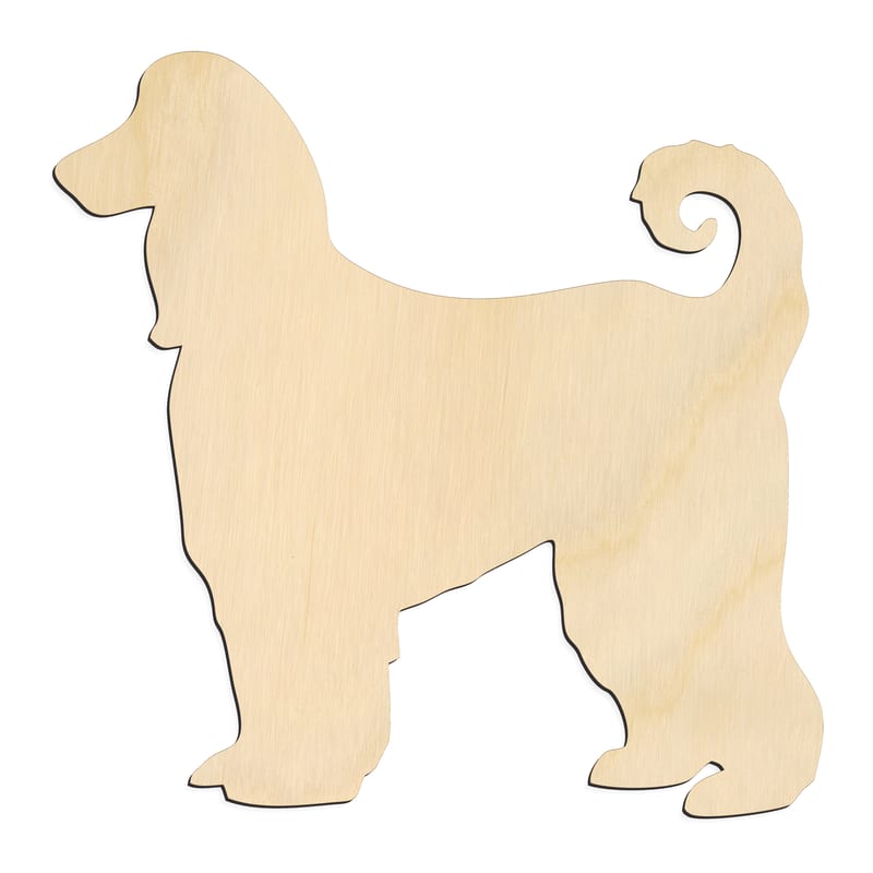 Laser-cut baltic birch silhouette of AFGHAN HOUND CURLED TAIL DOG