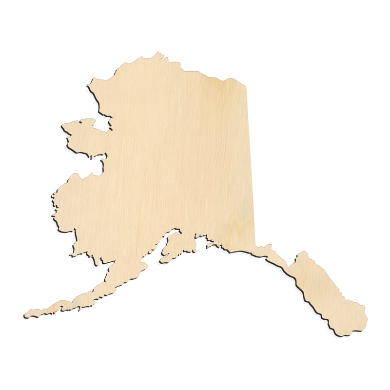 Laser-cut baltic birch silhouette of ALASKA STATE SILHOUETTE