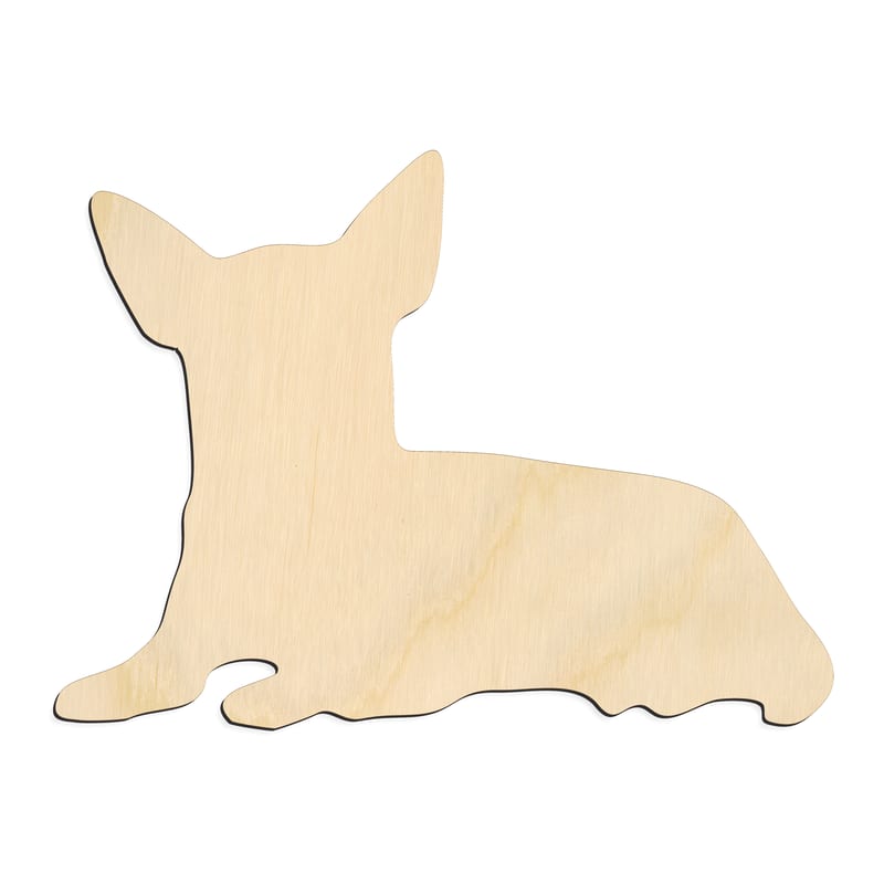 Laser-cut baltic birch silhouette of Laying Chihuahua