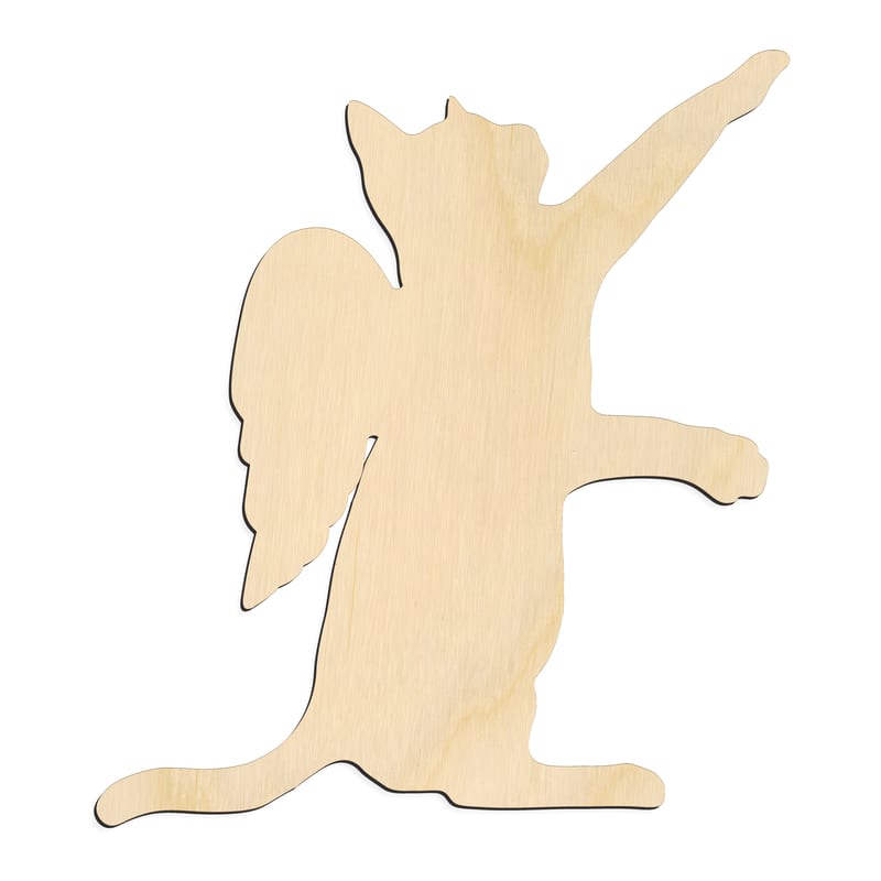 Laser-cut baltic birch silhouette of Angel Wing Cat