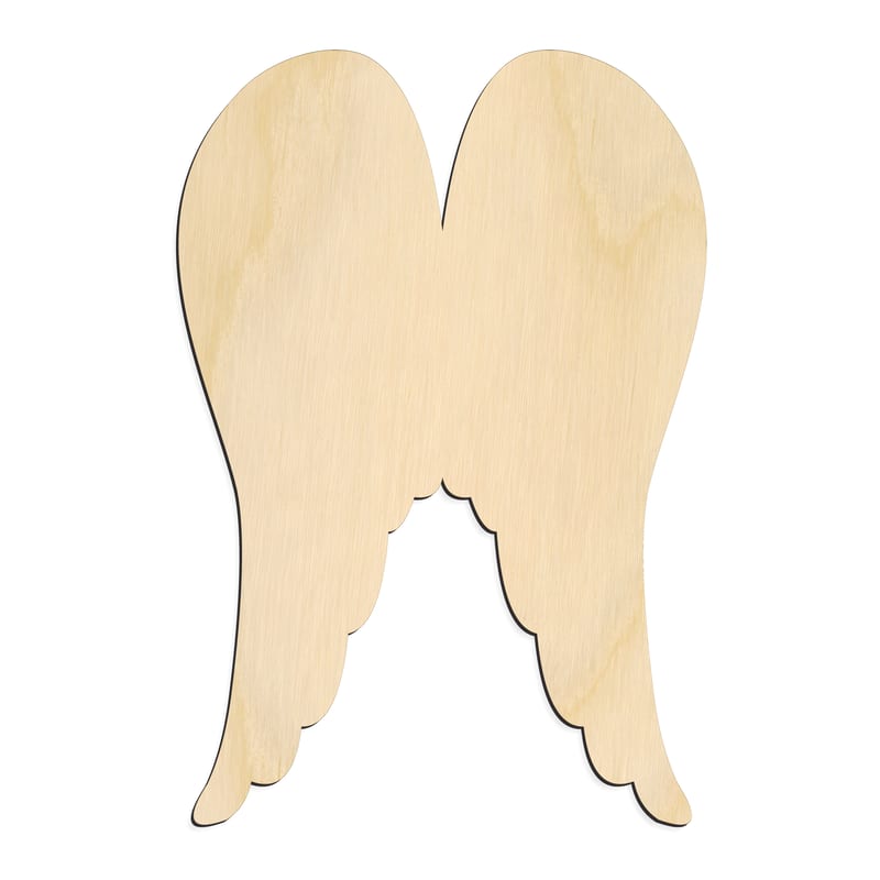 Laser-cut baltic birch silhouette of Angel Wings Folded