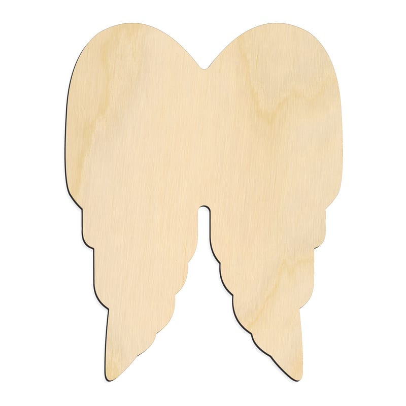 Laser-cut baltic birch silhouette of ANGEL WINGS ROUNDED FOLDED