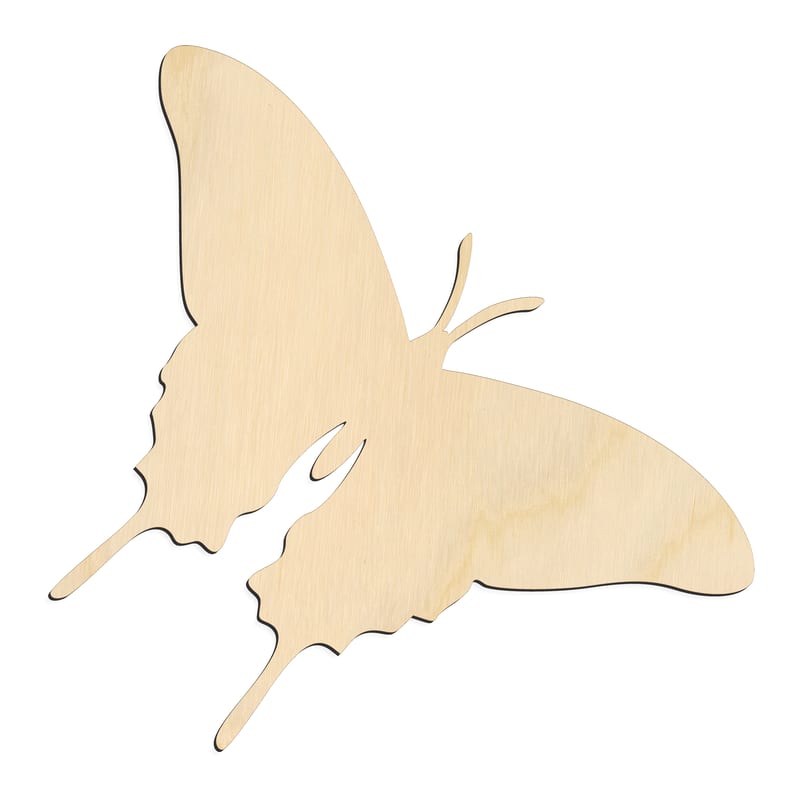 Laser-cut baltic birch silhouette of ANGLED BUTTERFLY