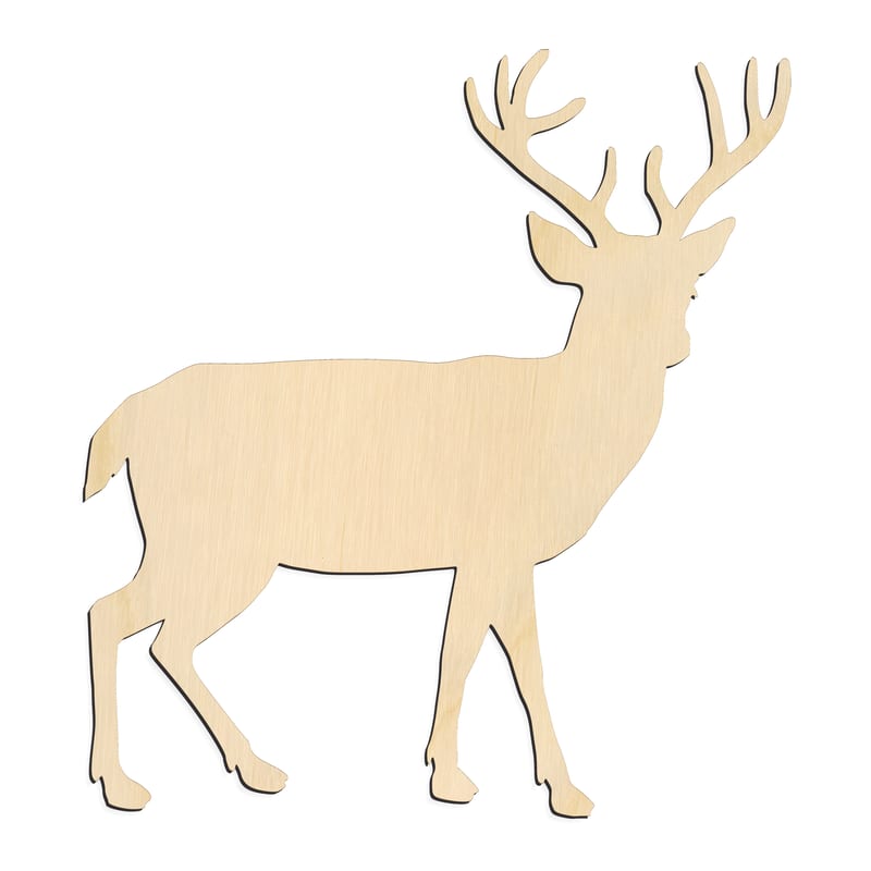 Laser-cut baltic birch silhouette of Alert Antlered Deer