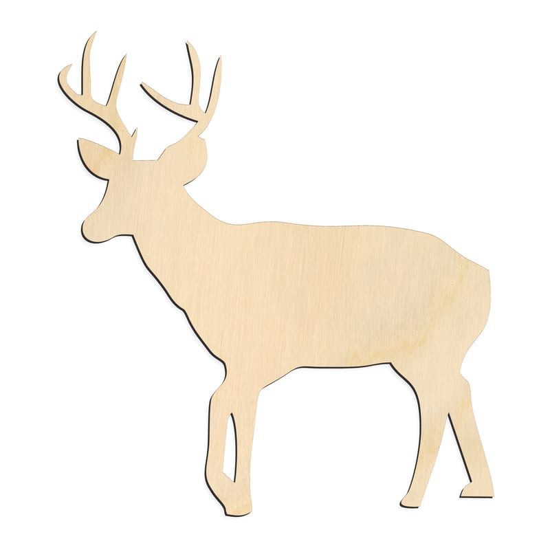 Laser-cut baltic birch silhouette of ANTLERED DEER STANDING