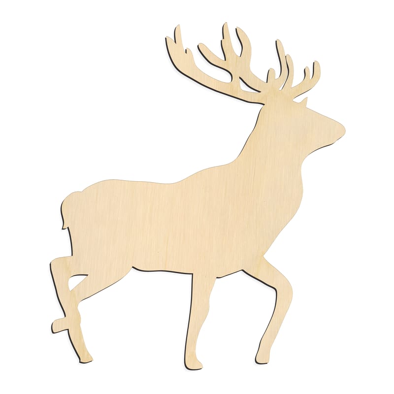 Laser-cut baltic birch silhouette of Walking Antlered Deer