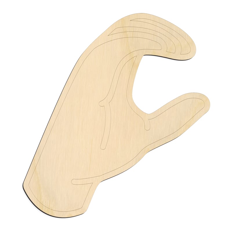 Laser-cut baltic birch silhouette of ASL SIGN LANGUAGE LETTER C