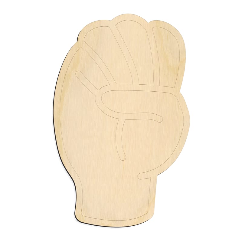 Laser-cut baltic birch silhouette of ASL SIGN LANGUAGE LETTER E