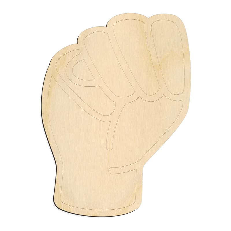 Laser-cut baltic birch silhouette of ASL SIGN LANGUAGE LETTER M