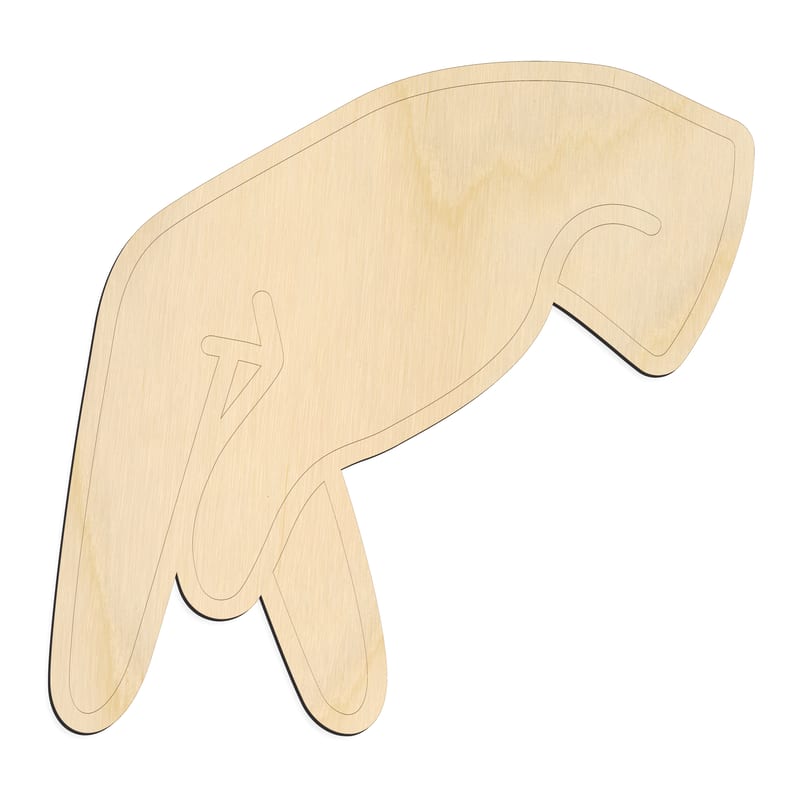Laser-cut baltic birch silhouette of ASL SIGN LANGUAGE LETTER P