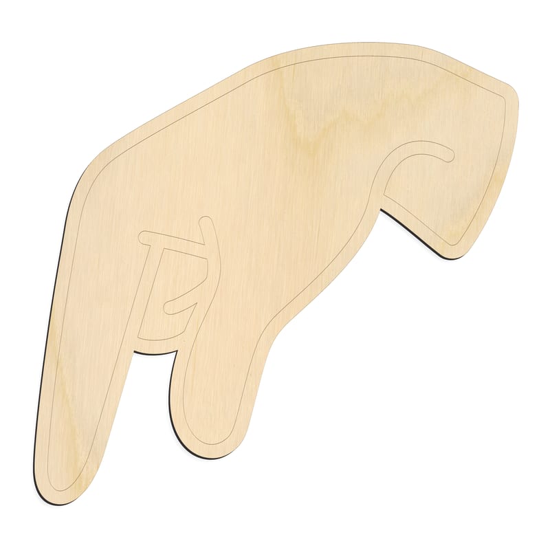 Laser-cut baltic birch silhouette of ASL SIGN LANGUAGE LETTER Q