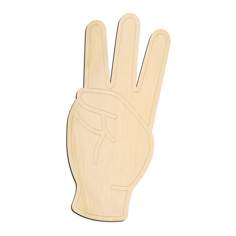 Laser-cut baltic birch silhouette of ASL SIGN LANGUAGE LETTER W