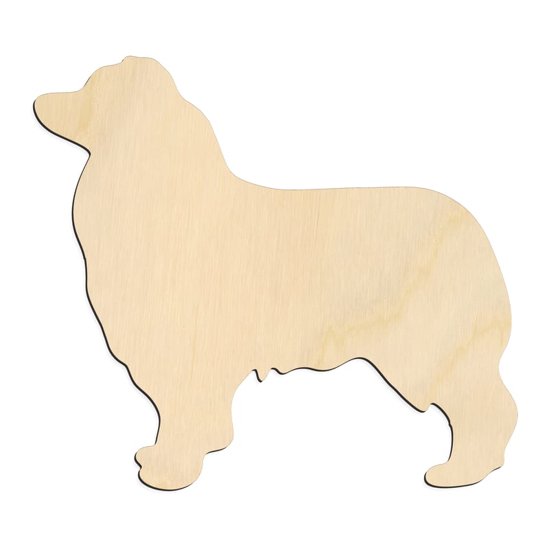 Laser-cut baltic birch silhouette of ALERT STANDING AUSTRALIAN SHEPHERD