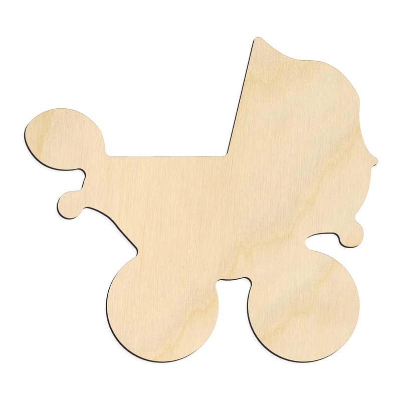 Laser-cut baltic birch silhouette of BABY CARRIAGE CLASSIC SILHOUETTE