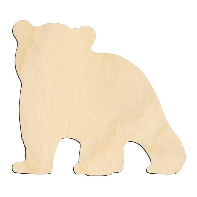 Laser-cut baltic birch silhouette of BABY CUB BEAR