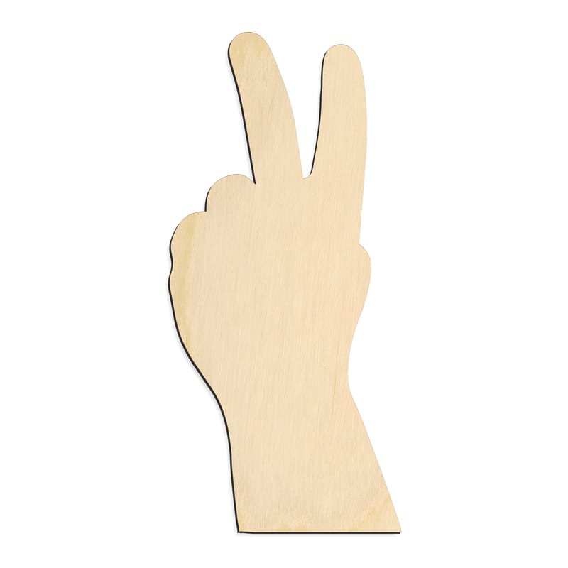 Laser-cut baltic birch silhouette of BACK VIEW HAND PEACE SYMBOL