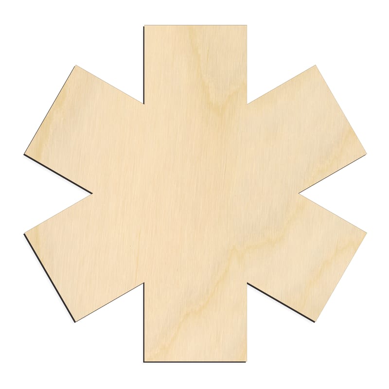 Laser-cut baltic birch silhouette of BADGE EMS