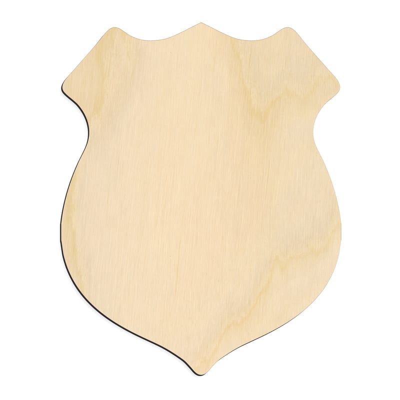 Laser-cut baltic birch silhouette of BADGE POLICE