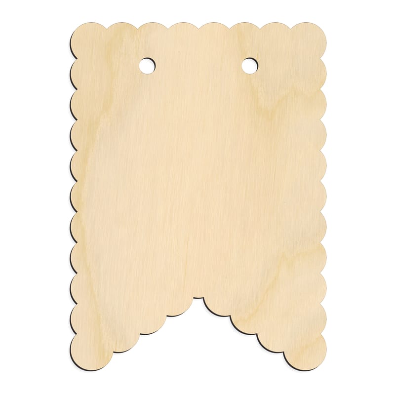 Laser-cut baltic birch silhouette of BANNER SCALLOPED