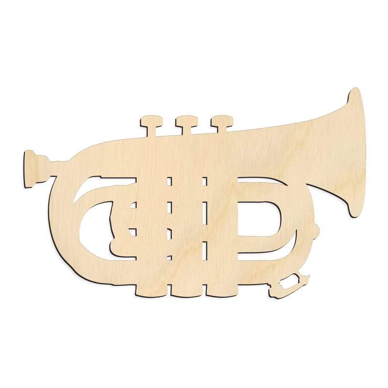 Laser-cut baltic birch silhouette of Trumpet