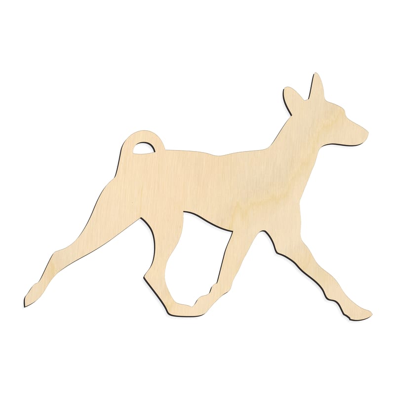Laser-cut baltic birch silhouette of WALKING BASENJI SILHOUETTE