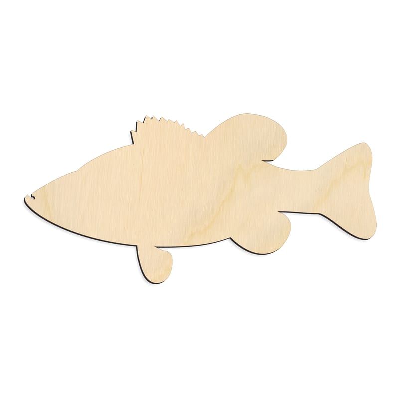 Laser-cut baltic birch silhouette of BASS FISH BROAD HEAD