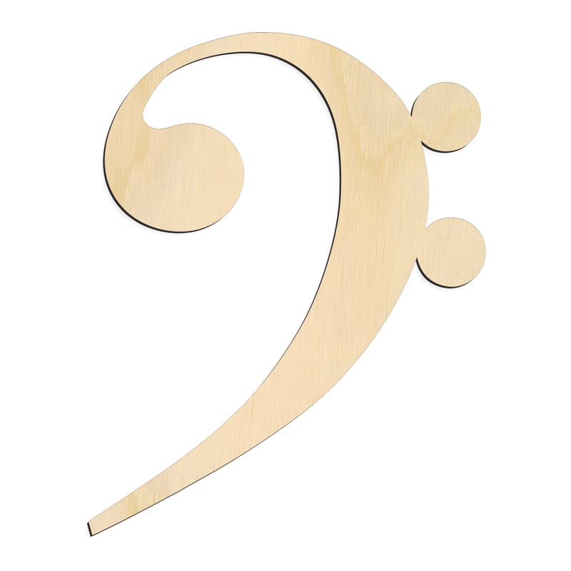Laser-cut baltic birch silhouette of BASS NOTE