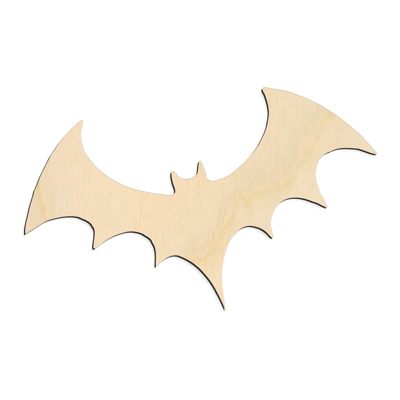 Laser-cut baltic birch silhouette of BAT FLYING CURVED
