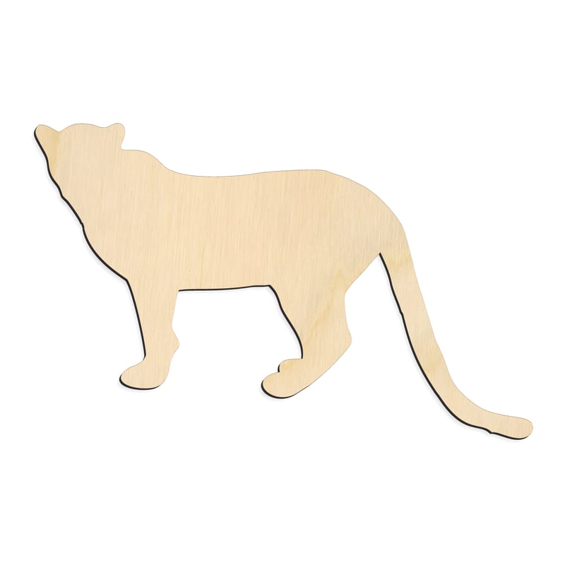 Laser-cut baltic birch silhouette of ALERT BIG CAT
