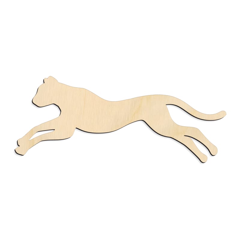 Laser-cut baltic birch silhouette of LEAPING BIG CAT