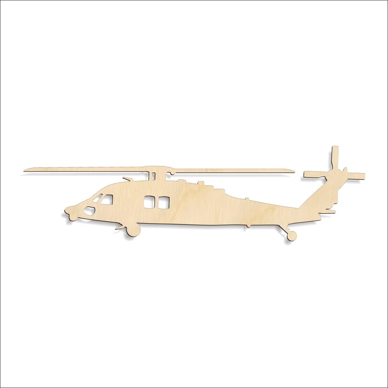 Laser-cut baltic birch silhouette of BLACKHAWKHELICOPTER