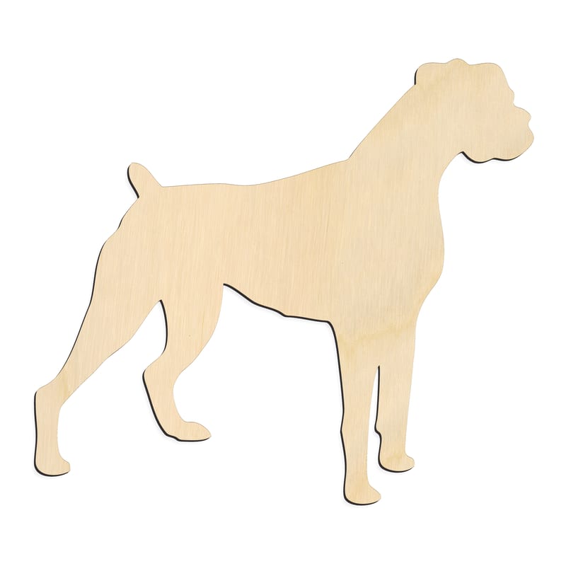 Laser-cut baltic birch silhouette of ALERT STANDING BOXER