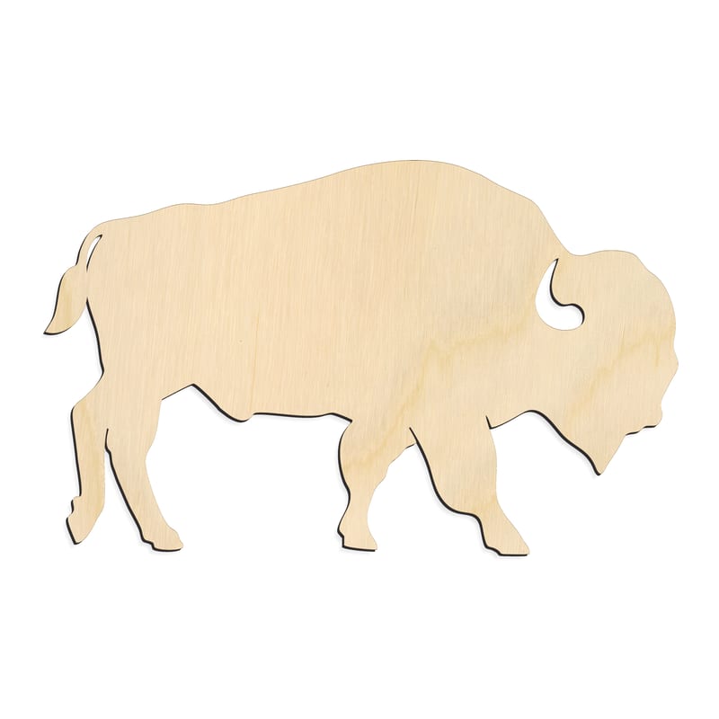 Laser-cut baltic birch silhouette of BUFFALO BISON WITH CUT HORN