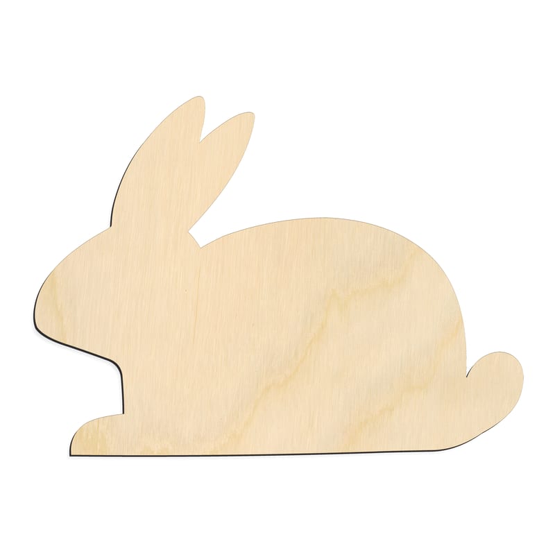 Laser-cut baltic birch silhouette of BUNNY LAYING DOWN