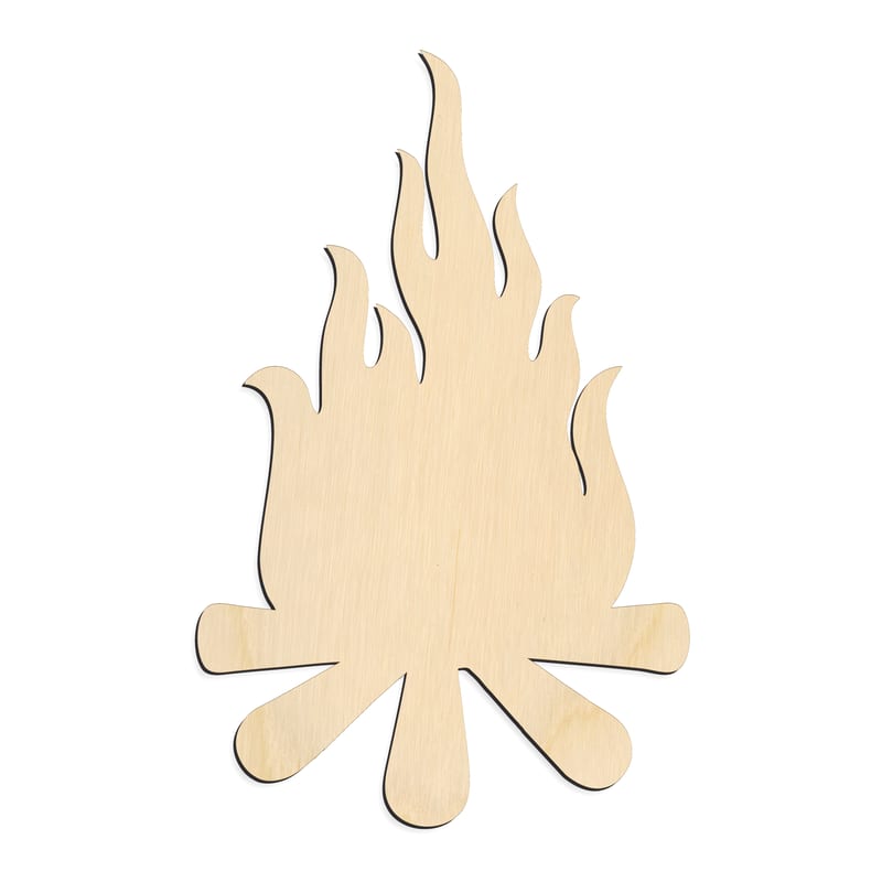 Laser-cut baltic birch silhouette of CAMPFIRE
