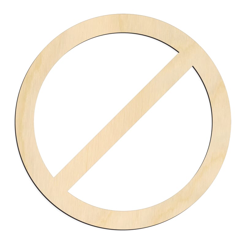 Laser-cut baltic birch silhouette of CANCEL SIGN