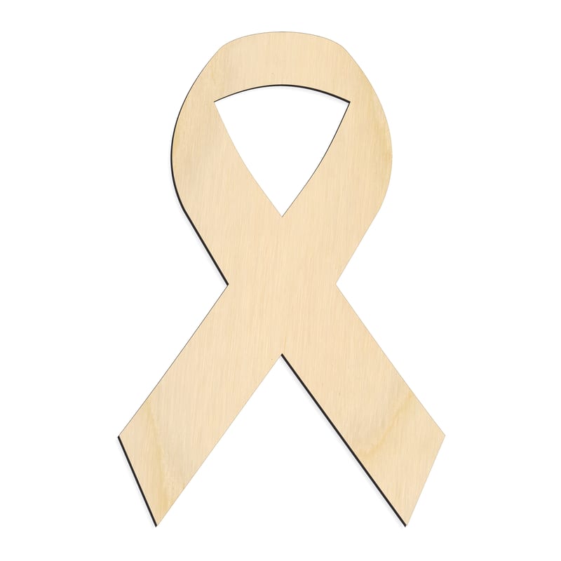 Laser-cut baltic birch silhouette of CANCER RIBBON