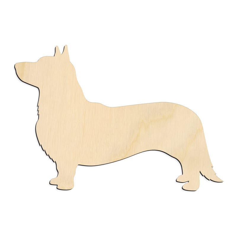 Laser-cut baltic birch silhouette of ALERT STANDING CARDIGAN WELSH CORGI