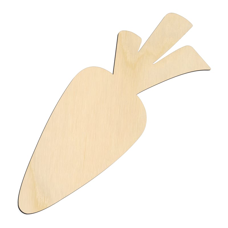 Laser-cut baltic birch silhouette of CARROT ANGLED