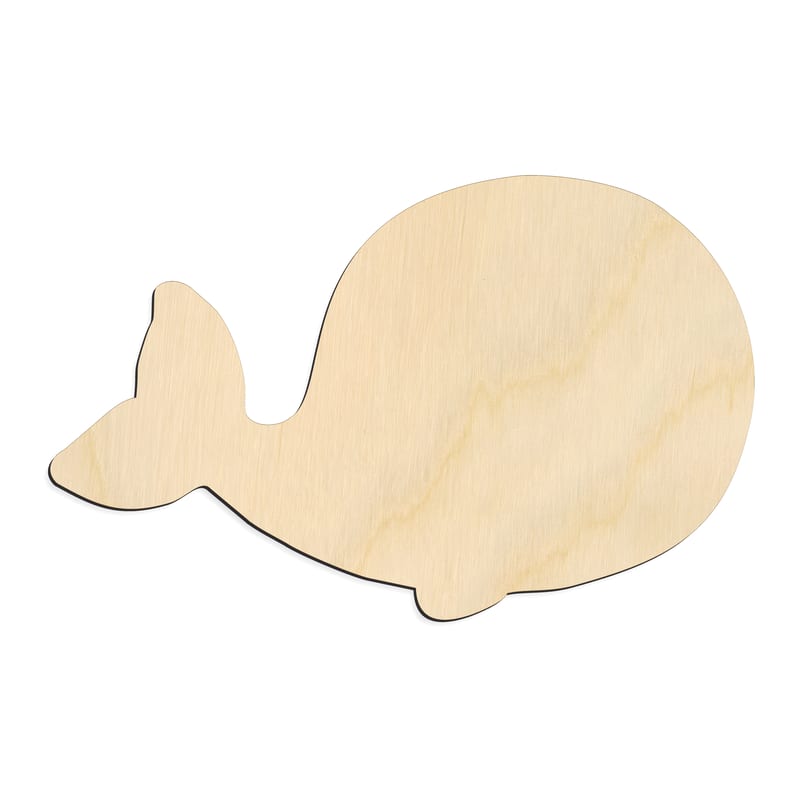 Laser-cut baltic birch silhouette of CARTOON BABY WHALE