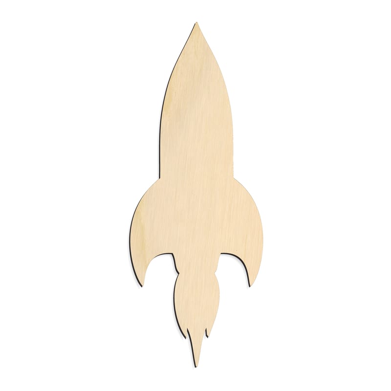 Laser-cut baltic birch silhouette of CARTOON MOON ROCKET