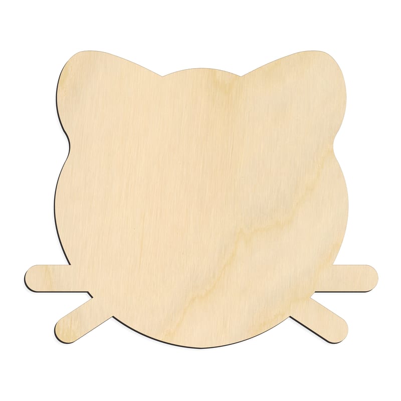 Laser-cut baltic birch silhouette of ROUNDED CAT HEAD