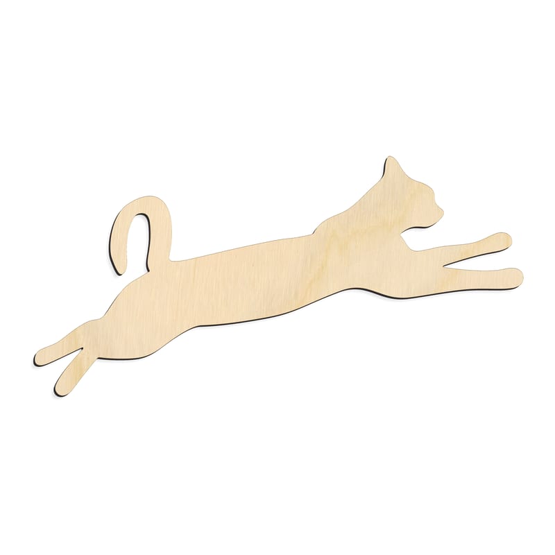 Laser-cut baltic birch silhouette of LEAPING CAT