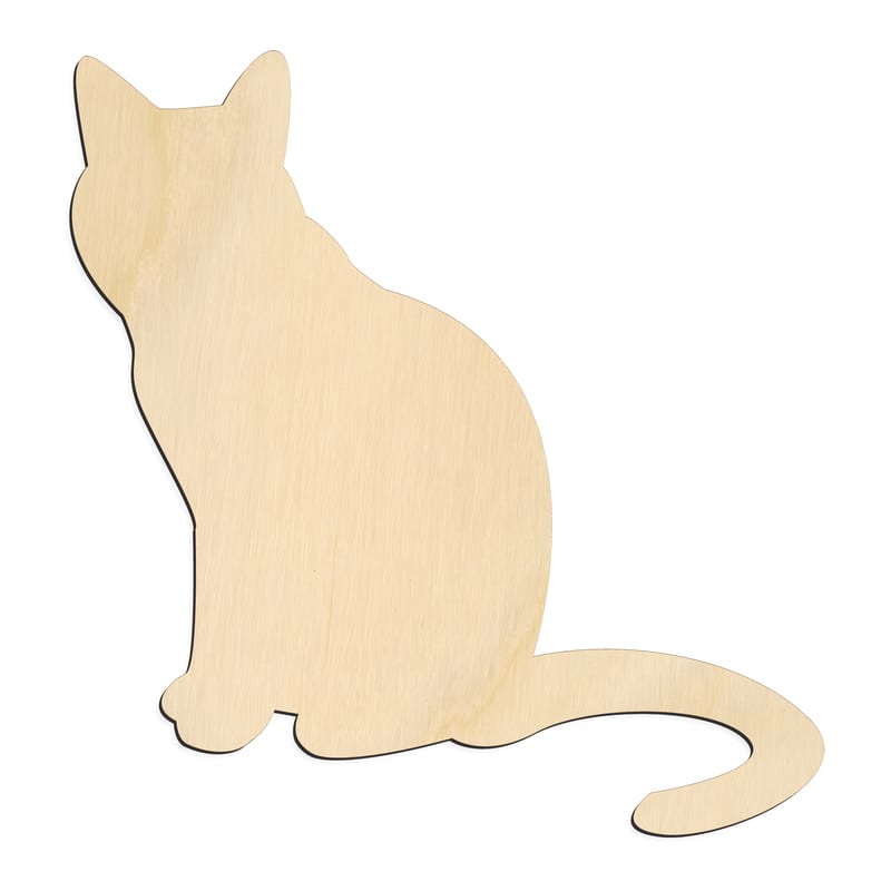 Laser-cut baltic birch silhouette of SITTING CAT