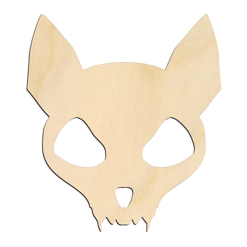 Laser-cut baltic birch silhouette of Cat Skull Face